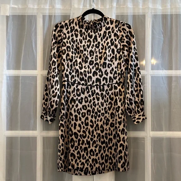 Ann Taylor | Dresses | Ann Taylor Petite Leopard Print Dress Long Sleeved  High Neckecked | Poshmark